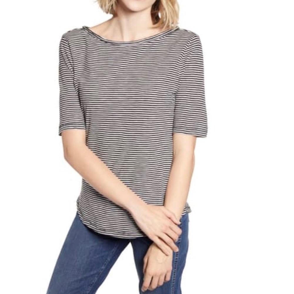 Caslon Black and White Striped Short Sleeve Tee